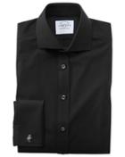  Slim Fit Spread Collar Non-iron Poplin Black Cotton Dress Shirt French Cuff Size 15/33 By Charles Tyrwhitt