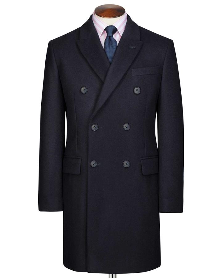 Charles Tyrwhitt Navy Wool And Cashmere Double Breasted Epsom Overwool/cashmere Coat Size 40 By Charles Tyrwhitt
