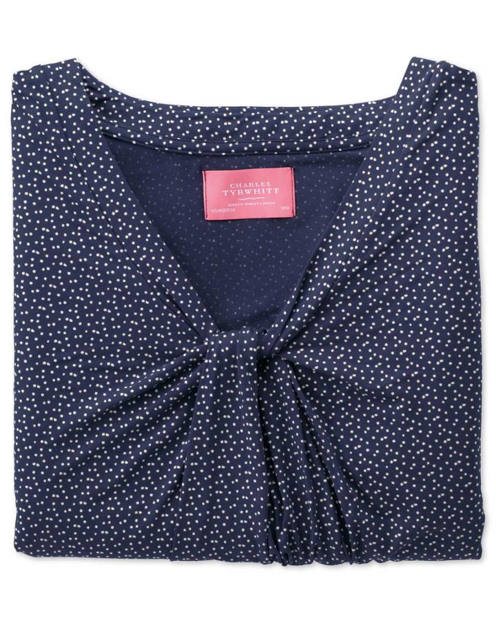 Charles Tyrwhitt Charles Tyrwhitt Women's Navy And White Spot Printed Knot Detail Jersey Top