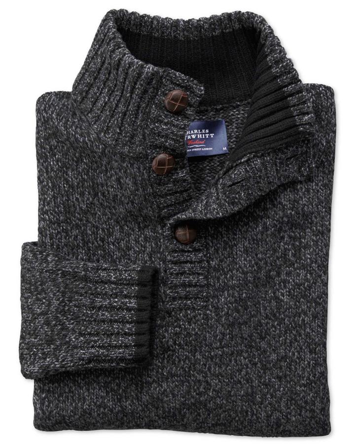 Charles Tyrwhitt Charcoal Mouline Button Neck Wool Sweater Size Large By Charles Tyrwhitt