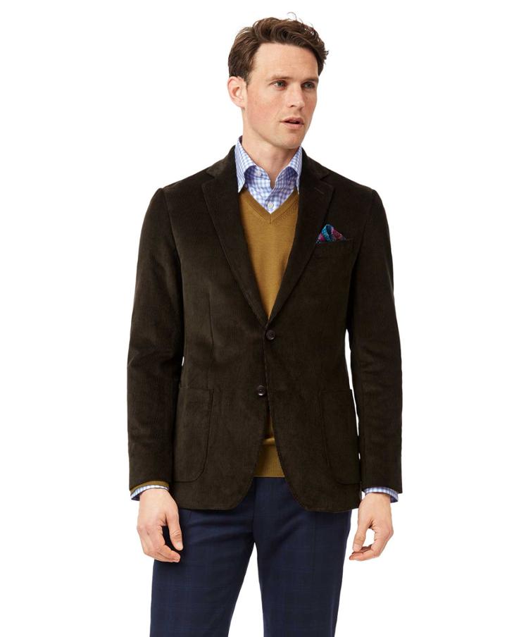  Slim Fit Dark Green Italian Corduroy Cotton Jacket Size 38 By Charles Tyrwhitt