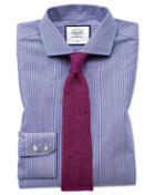  Slim Fit Non-iron Spread Collar Navy Bengal Stripe Cotton Dress Shirt Single Cuff Size 14.5/32 By Charles Tyrwhitt