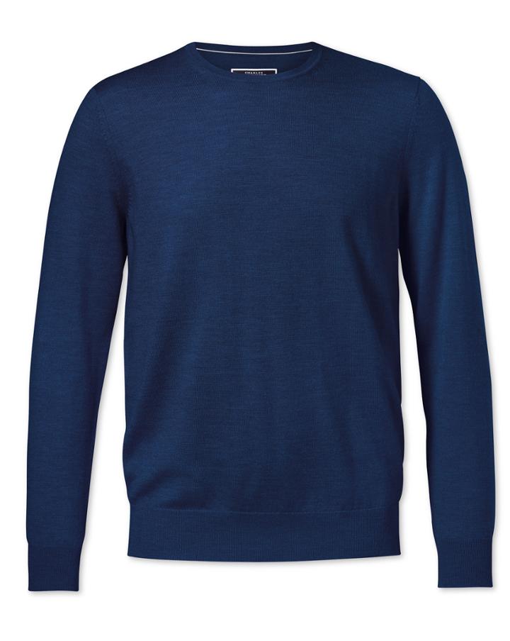  Royal Blue Merino Crew Neck Merino Wool Jumper Size Large By Charles Tyrwhitt