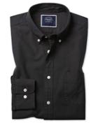  Slim Fit Charcoal Button-down Washed Oxford Plain Cotton Casual Shirt Single Cuff Size Large By Charles Tyrwhitt