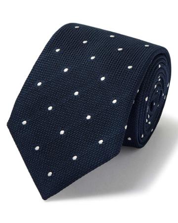  Navy Jacquard Grenadine Spot Italian Luxury Silk Tie By Charles Tyrwhitt