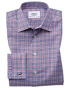 Charles Tyrwhitt Classic Fit Non-iron Prince Of Wales Berry And Navy Blue Cotton Dress Casual Shirt Single Cuff Size 15.5/33 By Charles Tyrwhitt