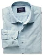 Charles Tyrwhitt Extra Slim Fit Green And Blue Poplin Dobby Spot Cotton Casual Shirt Single Cuff Size Large By Charles Tyrwhitt