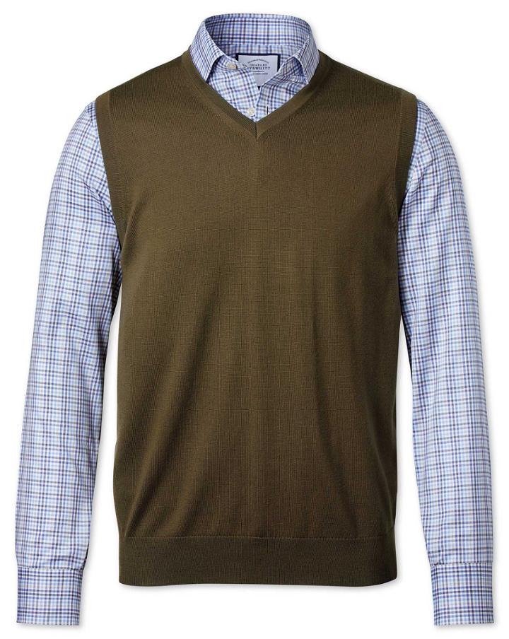  Olive Merino Wool Sweater Vest Size Small By Charles Tyrwhitt