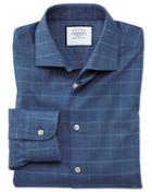  Slim Fit Business Casual Mid-blue Check Soft Cotton Dress Shirt Single Cuff Size 14.5/33 By Charles Tyrwhitt