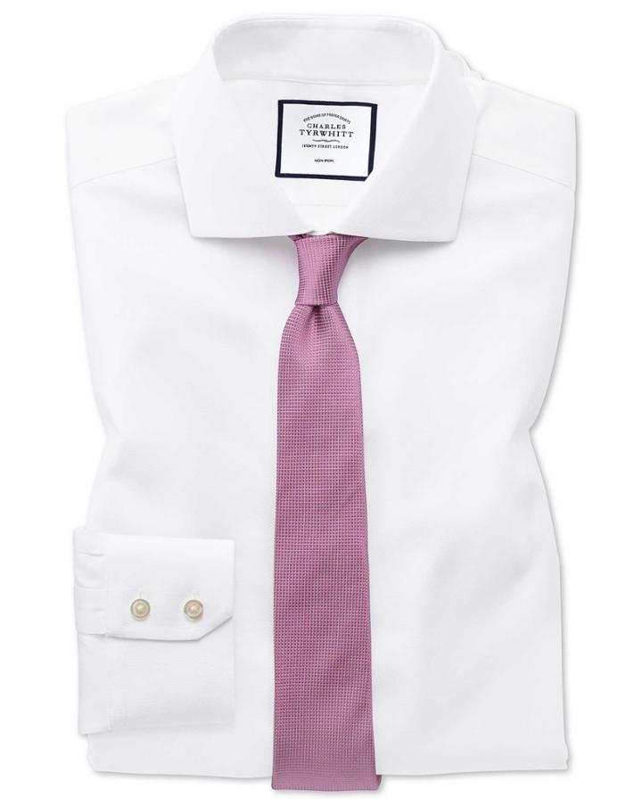  Extra Slim Fit Non-iron White Oxford Stretch Cotton Dress Shirt Single Cuff Size 14.5/32 By Charles Tyrwhitt