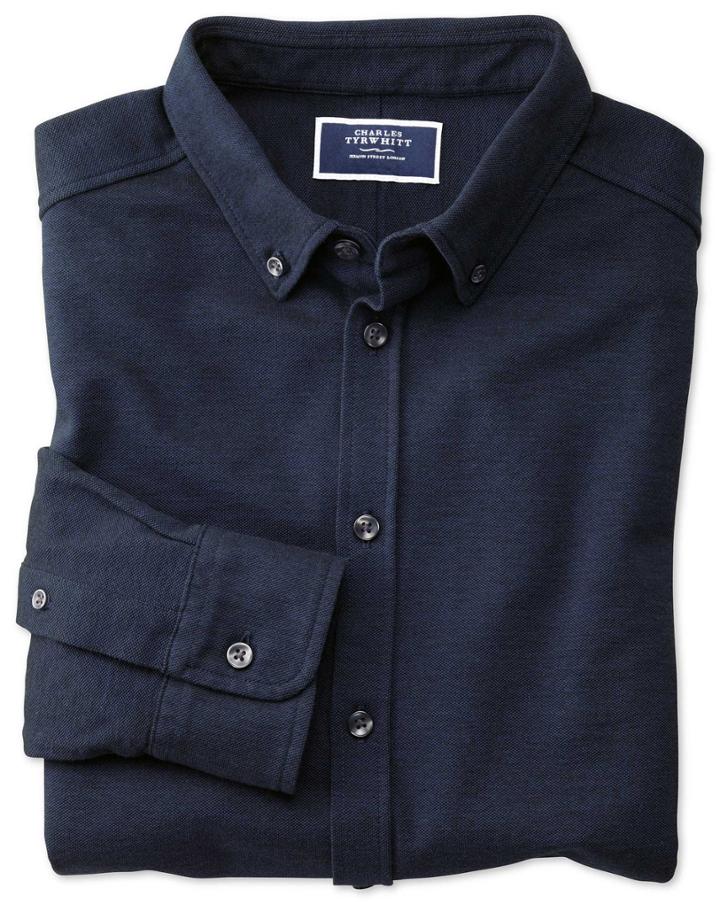  Navy Oxford Jersey Cotton Casual Shirt Size Medium By Charles Tyrwhitt