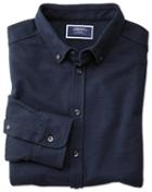  Navy Oxford Jersey Cotton Casual Shirt Size Medium By Charles Tyrwhitt
