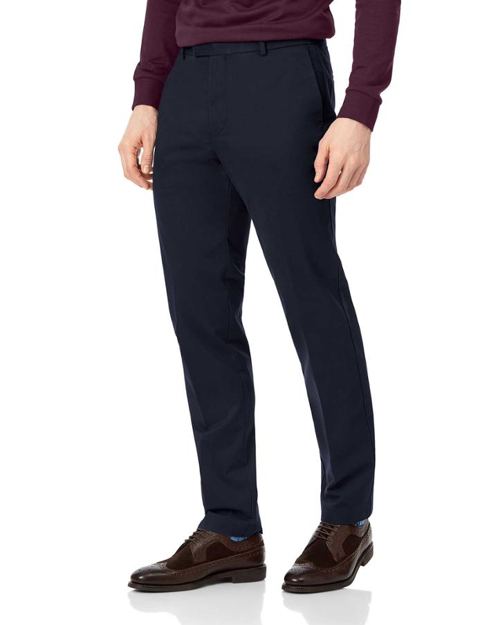  Navy Flat Front Non-iron Cotton Chino Pants Size W32 L32 By Charles Tyrwhitt