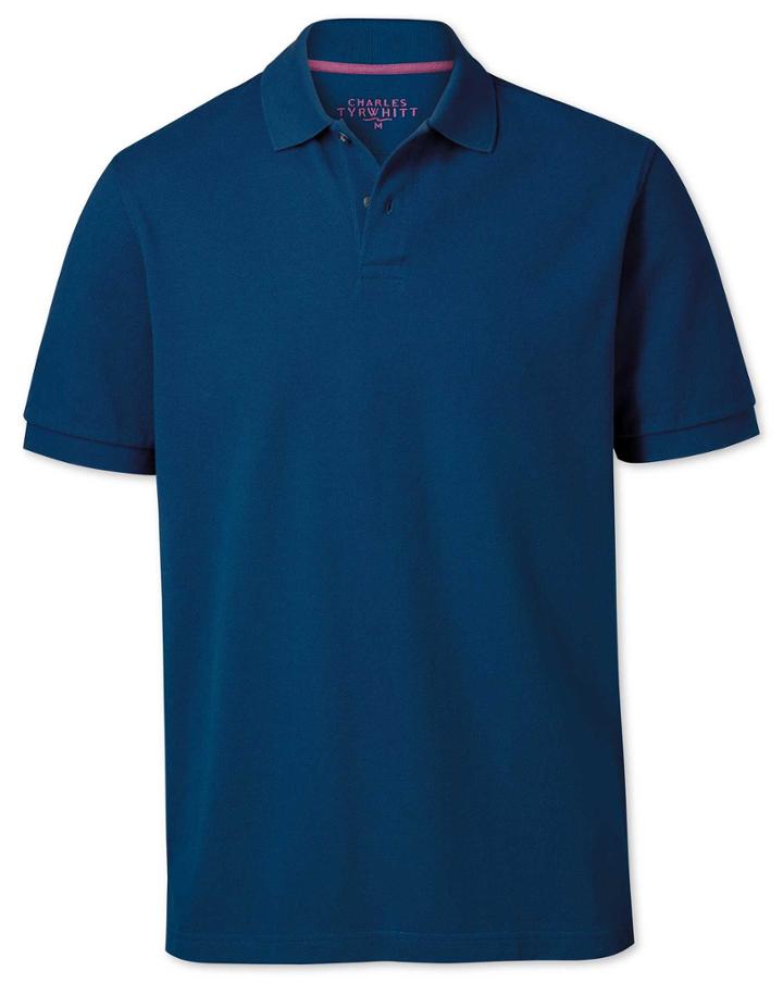  Classic Fit Blue Pique Cotton Polo Size Medium By Charles Tyrwhitt