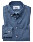  Slim Fit Button-down Business Casual Indigo Mid Blue Cotton Dress Shirt Single Cuff Size 15/34 By Charles Tyrwhitt