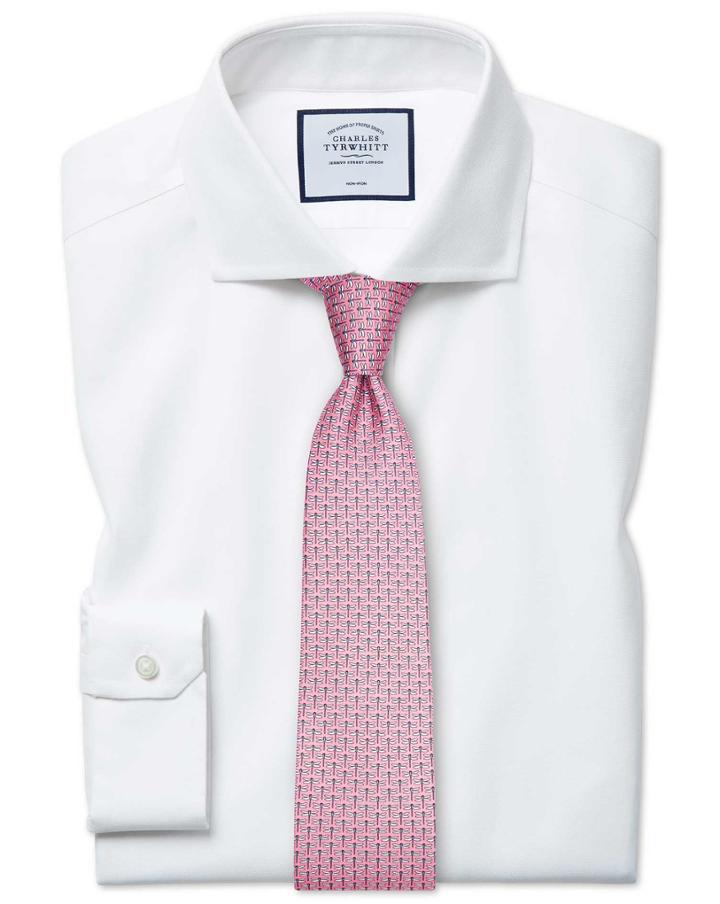  Super Slim Fit Non-iron Spread Collar White Oxford Stretch Cotton Dress Shirt Single Cuff Size 14.5/32 By Charles Tyrwhitt