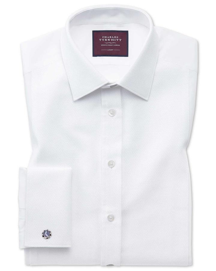  Extra Slim Fit Luxury Marcella Bib Front White Tuxedo Egyptian Cotton Dress Shirt French Cuff Size 15/34 By Charles Tyrwhitt