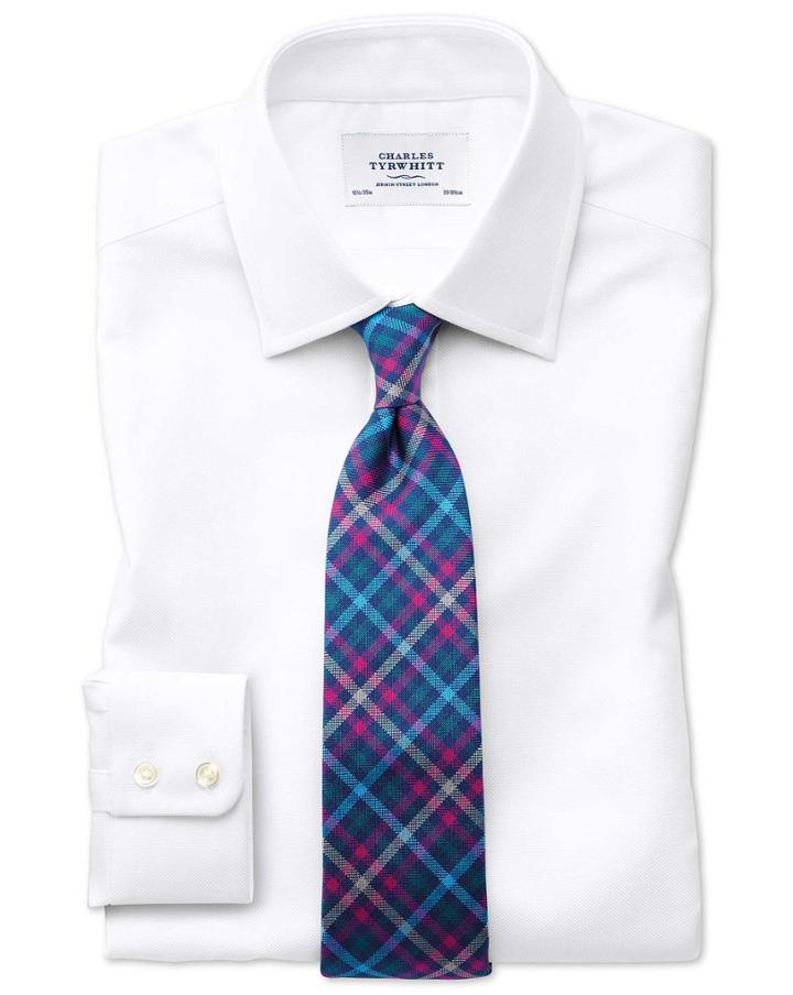  Slim Fit Egyptian Cotton Royal Oxford White Dress Shirt French Cuff Size 16.5/35 By Charles Tyrwhitt