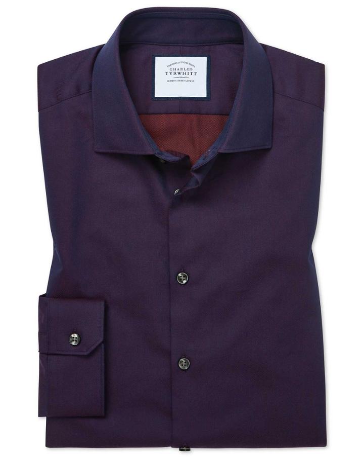  Super Slim Fit Micro Diamond Purple Cotton Dress Shirt Single Cuff Size 14/33 By Charles Tyrwhitt