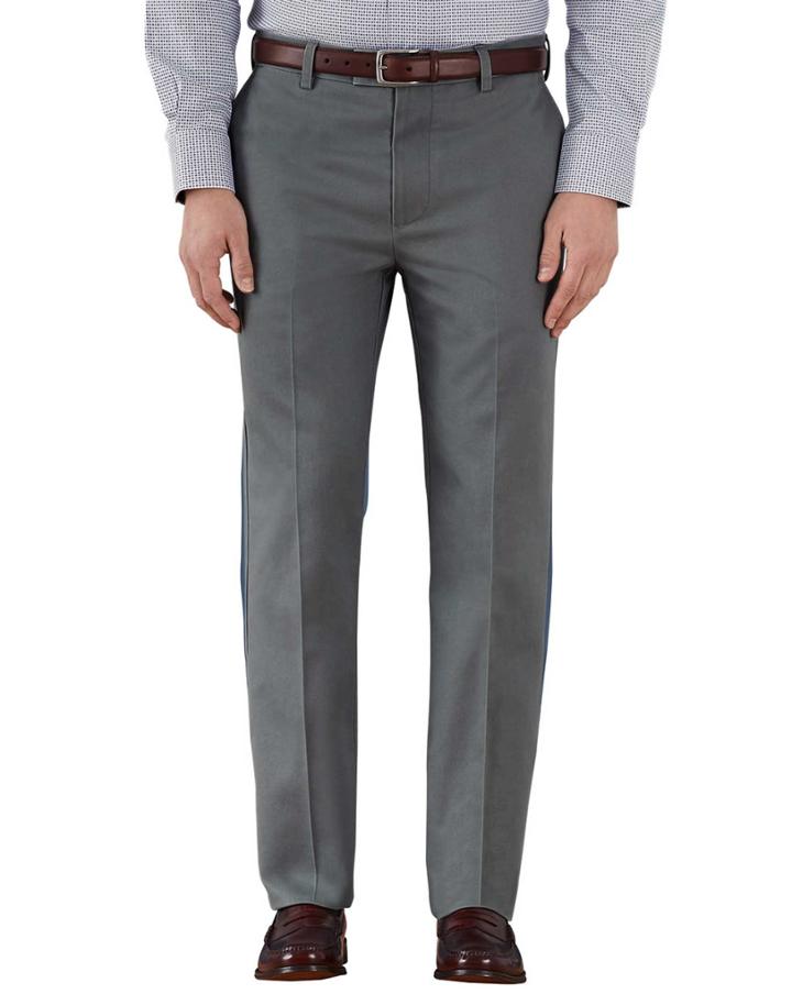 Charles Tyrwhitt Grey Slim Fit Flat Front Non-iron Cotton Chino Pants Size W30 L32 By Charles Tyrwhitt