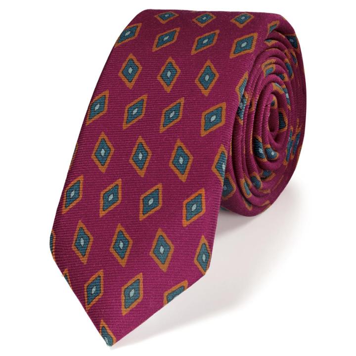 Charles Tyrwhitt Charles Tyrwhitt Luxury Slim Pink Diamond Printed Wool Tie