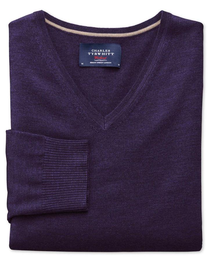 Charles Tyrwhitt Purple Merino Wool V-neck Sweater Size Small By Charles Tyrwhitt