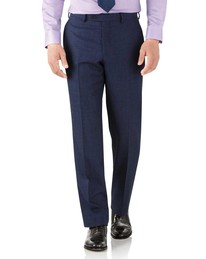 Charles Tyrwhitt Royal Blue Classic Fit Flannel Business Suit Wool Pants Size W32 L34 By Charles Tyrwhitt