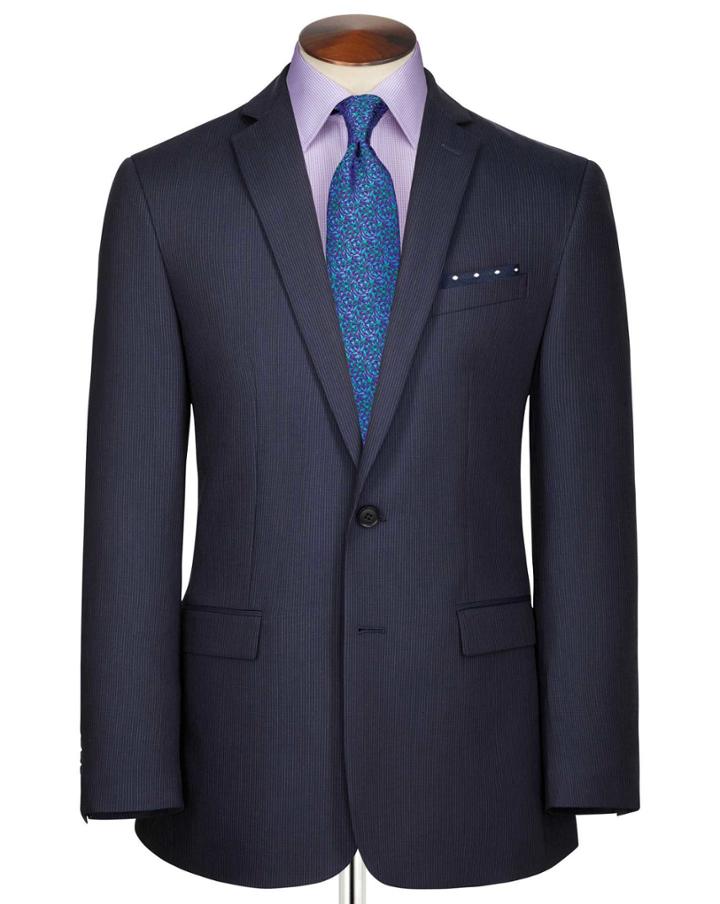 Charles Tyrwhitt Charles Tyrwhitt Blue Flim Fit Penwith Fine Stripe Business Suit Wool Jacket Size 36