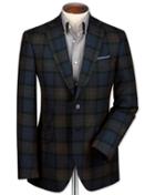 Charles Tyrwhitt Charles Tyrwhitt Slim Fit Blue Checkered Luxury Border Tweed Wool Jacket Size 36
