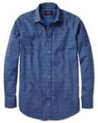 Charles Tyrwhitt Extra Slim Fit Blue Print Cotton/linen Casual Shirt Single Cuff Size Large By Charles Tyrwhitt