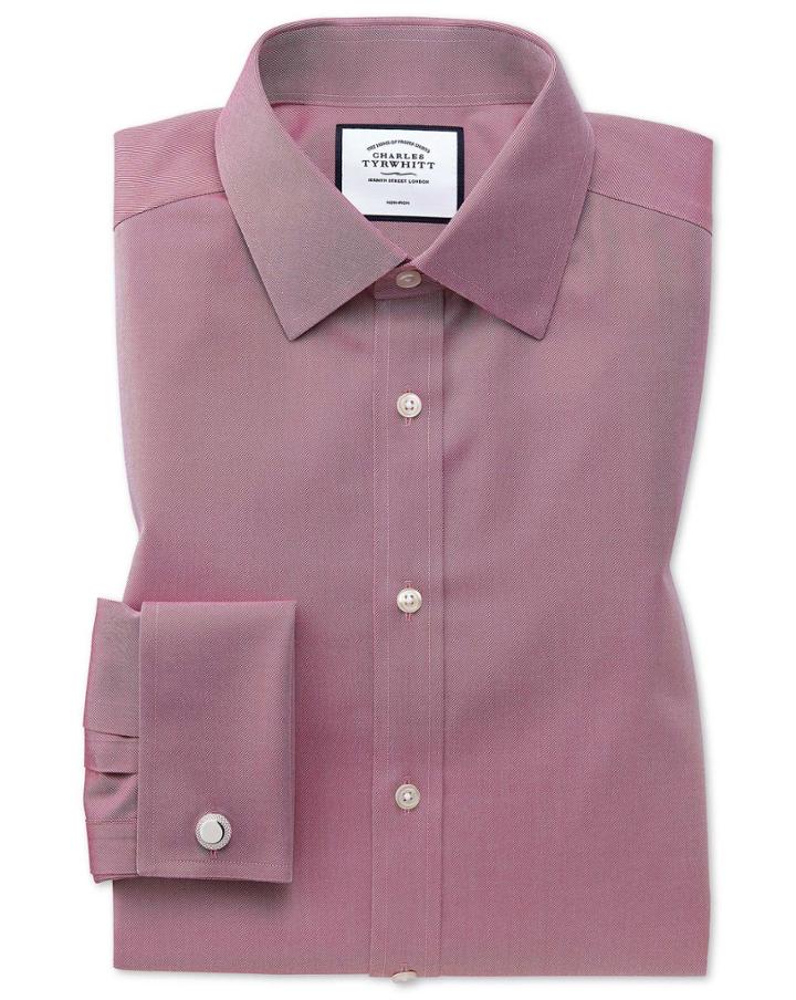  Classsic Fit Non-iron Red Twill Cotton Dress Shirt French Cuff Size 15/33 By Charles Tyrwhitt
