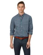  Slim Fit Teal Check Soft Washed Stretch Poplin Cotton Casual Shirt Single Cuff Size Small By Charles Tyrwhitt