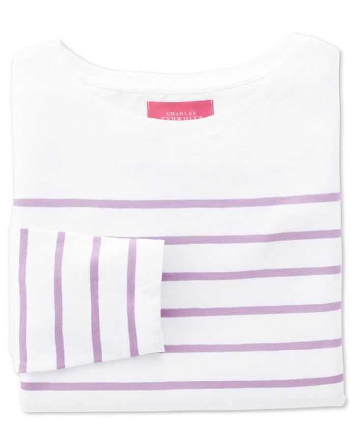Charles Tyrwhitt Charles Tyrwhitt Women's White And Purple Breton Stripe Boat Neck Cotton Jersey Top