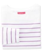 Charles Tyrwhitt Charles Tyrwhitt Women's White And Purple Breton Stripe Boat Neck Cotton Jersey Top