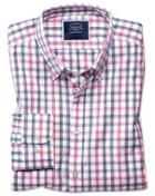  Extra Slim Fit Non-iron White And Pink Large Check Cotton Casual Shirt Single Cuff Size Xxl By Charles Tyrwhitt