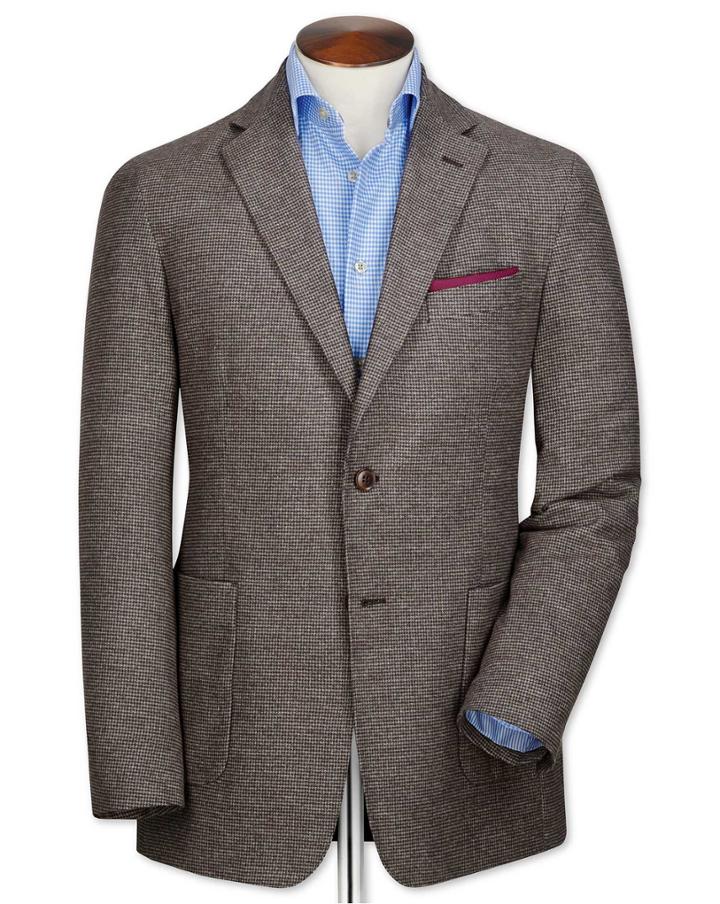 Charles Tyrwhitt Slim Fit Brown Semi-plain Cotton Flannel Cotton Jacket Size 40 By Charles Tyrwhitt