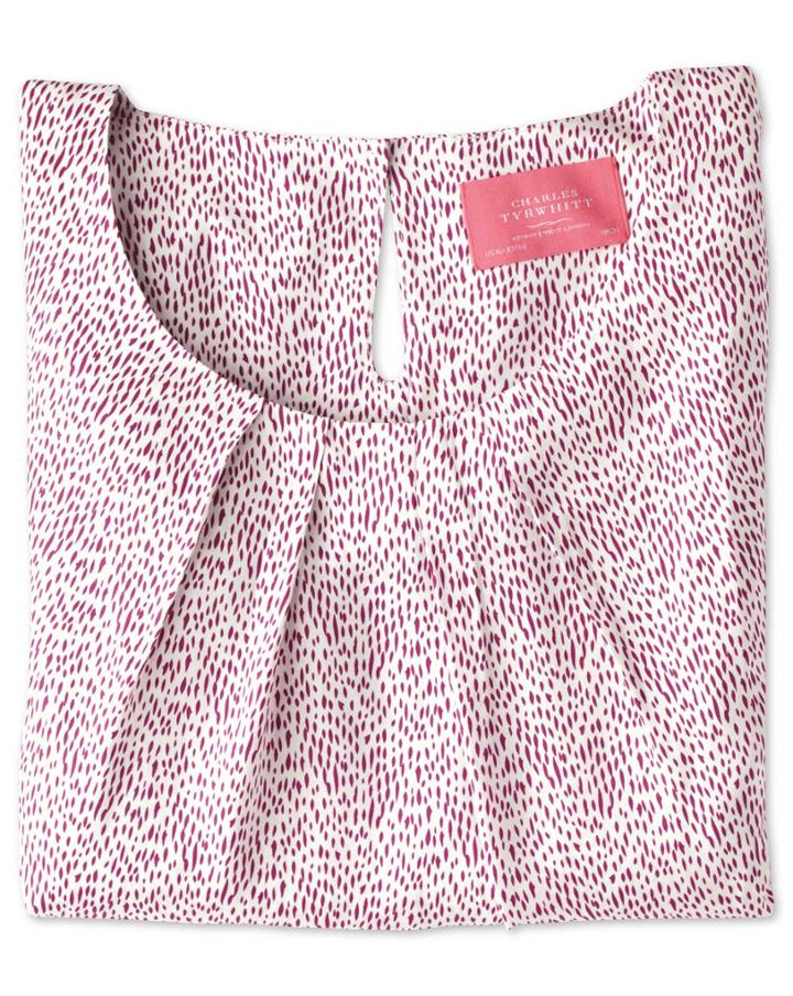 Charles Tyrwhitt Charles Tyrwhitt Women's Semi Fitted Pink Brushstroke Print Silk Mix Shell Top Size 6