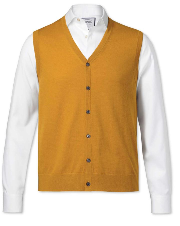  Gold Yellow Merino Vests Size Medium By Charles Tyrwhitt