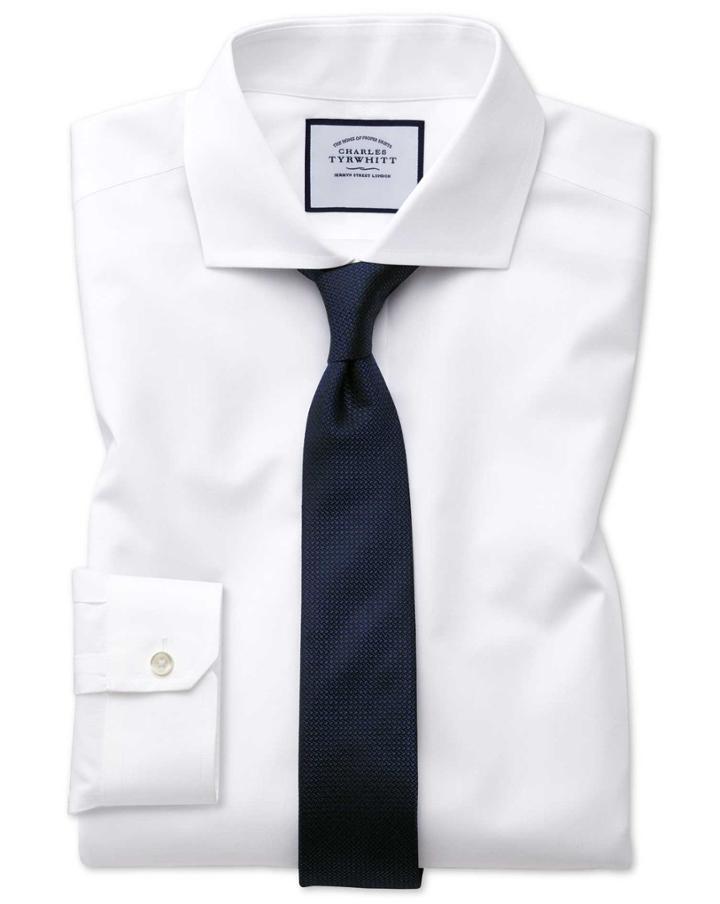  Super Slim Fit White Non-iron Poplin Cotton Dress Shirt French Cuff Size 14/33 By Charles Tyrwhitt
