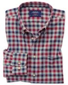 Charles Tyrwhitt Extra Slim Fit Button-down Non-iron Twill Red And Navy Blue Gingham Cotton Casual Shirt Single Cuff Size Large By Charles Tyrwhitt