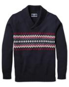 Navy And Red Shawl Collar Fair Isle Wool Sweater Size Medium By Charles Tyrwhitt