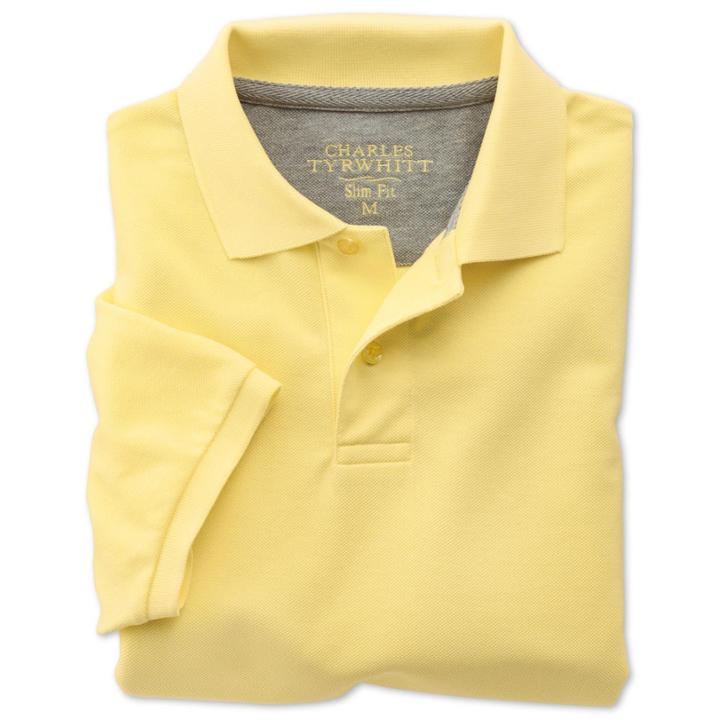 Charles Tyrwhitt Charles Tyrwhitt Lemon Short Sleeve Slim Fit Pique Polo (m)