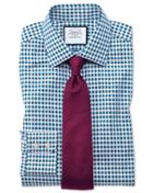 Charles Tyrwhitt Classic Fit Non-iron Gingham Teal Cotton Dress Shirt Single Cuff Size 15.5/33 By Charles Tyrwhitt