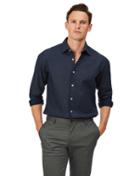  Slim Fit Navy Honeycomb Soft Washed Textured Cotton Casual Shirt Single Cuff Size Small By Charles Tyrwhitt