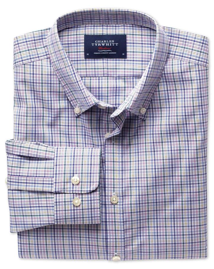 Charles Tyrwhitt Charles Tyrwhitt Extra Slim Fit Non-iron Poplin Green And Pink Check Cotton Dress Shirt Size Xs