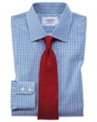  Extra Slim Fit Small Gingham Navy Blue Cotton Dress Shirt French Cuff Size 14.5/33 By Charles Tyrwhitt