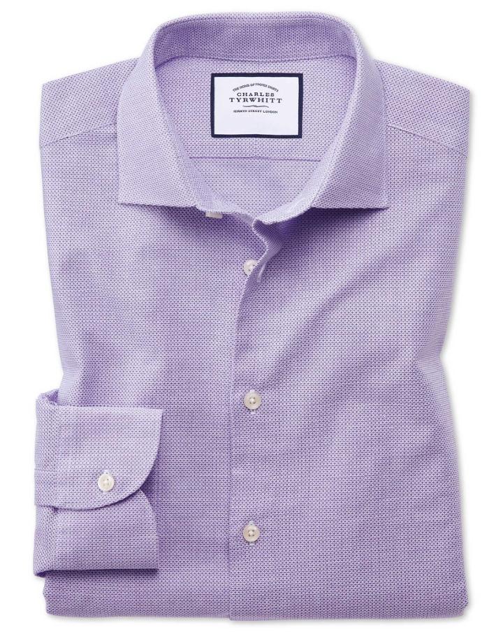  Extra Slim Fit Business Casual Leno Texture Lilac Cotton Dress Shirt Single Cuff Size 14.5/33 By Charles Tyrwhitt