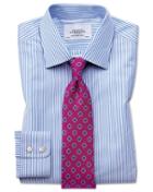  Classic Fit Bengal Stripe Sky Blue Cotton Dress Shirt French Cuff Size 17/34 By Charles Tyrwhitt