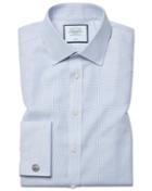  Slim Fit Non-iron Dash Weave Blue Cotton Dress Shirt French Cuff Size 14.5/33 By Charles Tyrwhitt