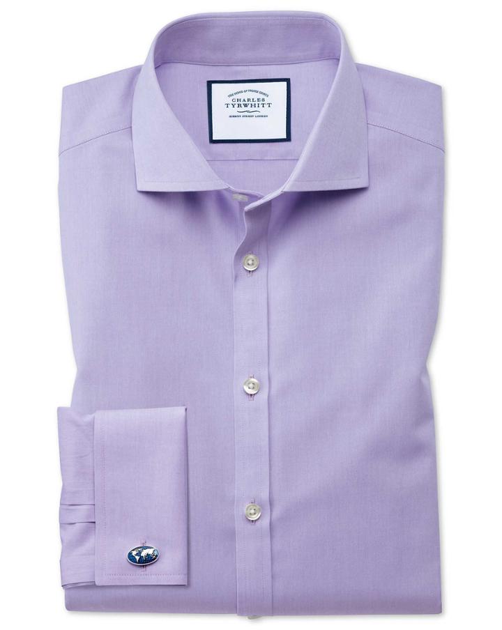 Charles Tyrwhitt Extra Slim Fit Spread Collar Non-iron Poplin Lilac Cotton Dress Shirt Single Cuff Size 14.5/32 By Charles Tyrwhitt
